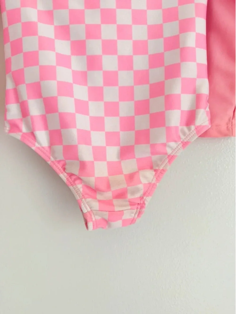 Wonder Nation Pink Checkered Long Sleeve Swimsuit 2T